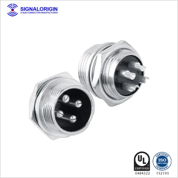 M16 4 Pin Waterproof Circular Industrial Electrical Connectors