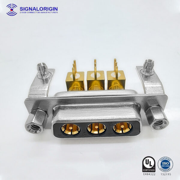 D-Sub 3W3 Female Coaxial RF Right Angle PCB Mount Connector with Rivet ...